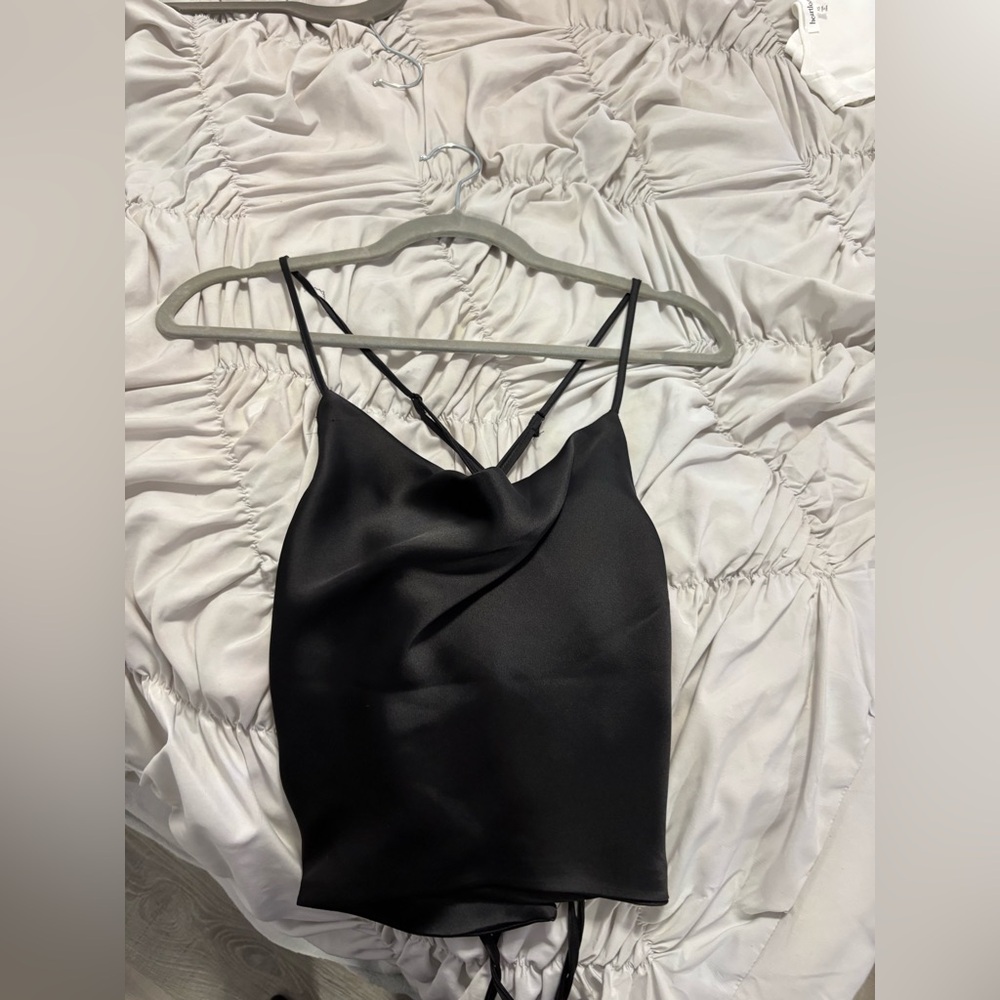 Black cow neck top with open back